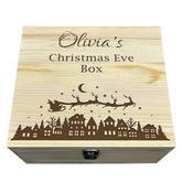Personalised Wooden Box By KreateSquare Merry Christmas Eve Memory Box Christmas Village, Santa and Reindeer